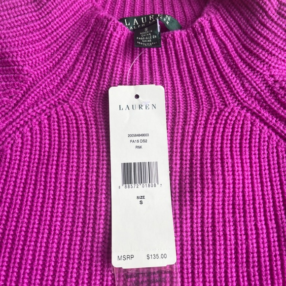 Ralph Lauren Mock Neck Merino Wool Long Sleeve Fuchsia Purple Pink Knit Sweater - Picture 4 of 5
